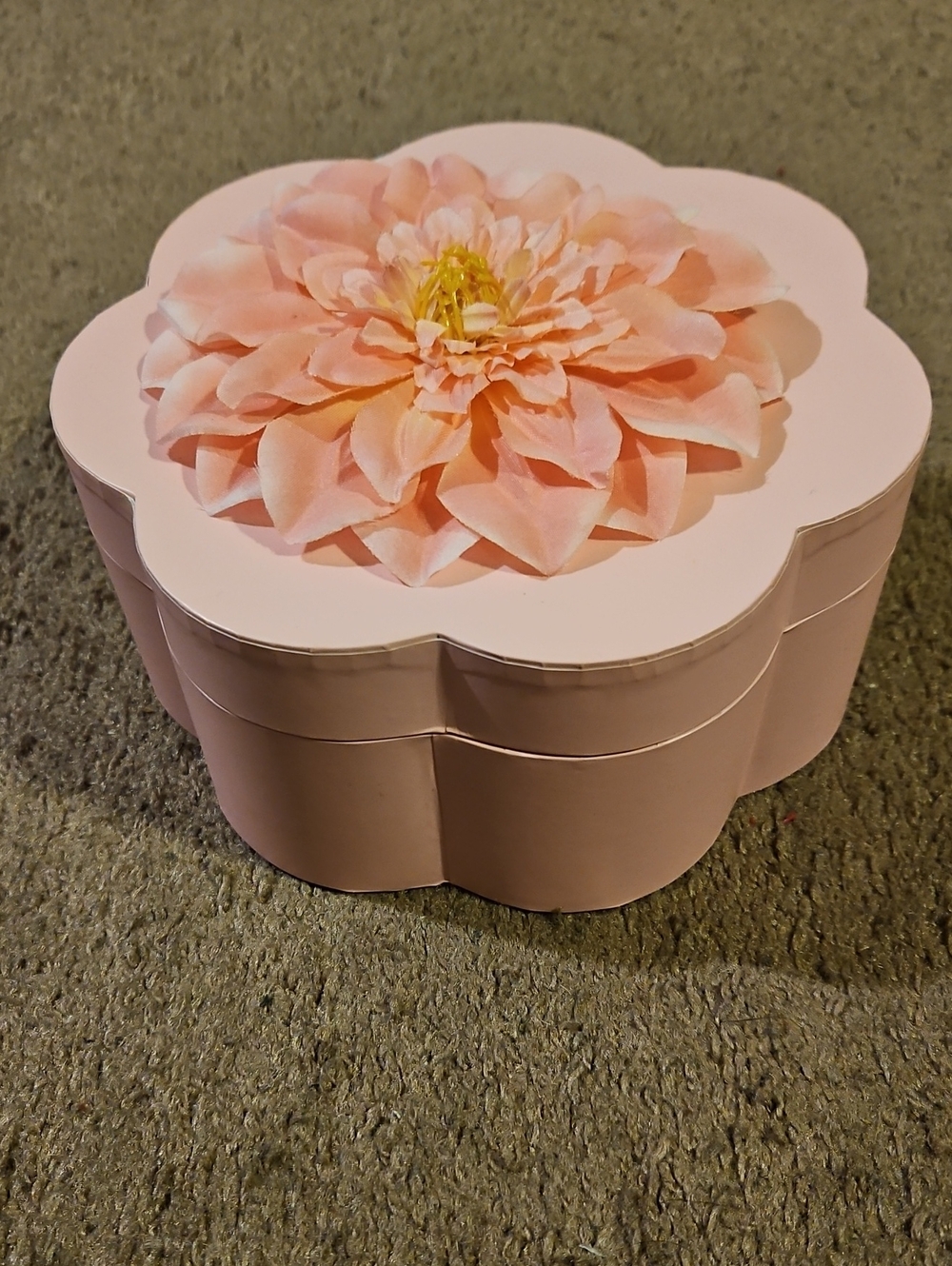 Pink Flower Shaped Storage Box with Fabric Blossom Lid